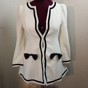 Blingor White Midi Coat with black bows L NOS fitted anime style